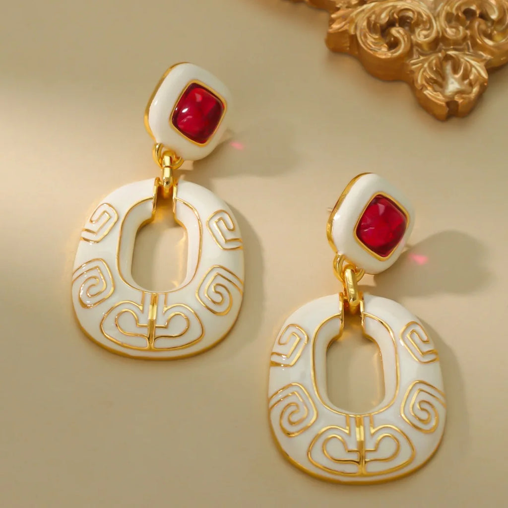 French retro earrings Light luxury fashion ear studs enamel craft high-end women's earrings