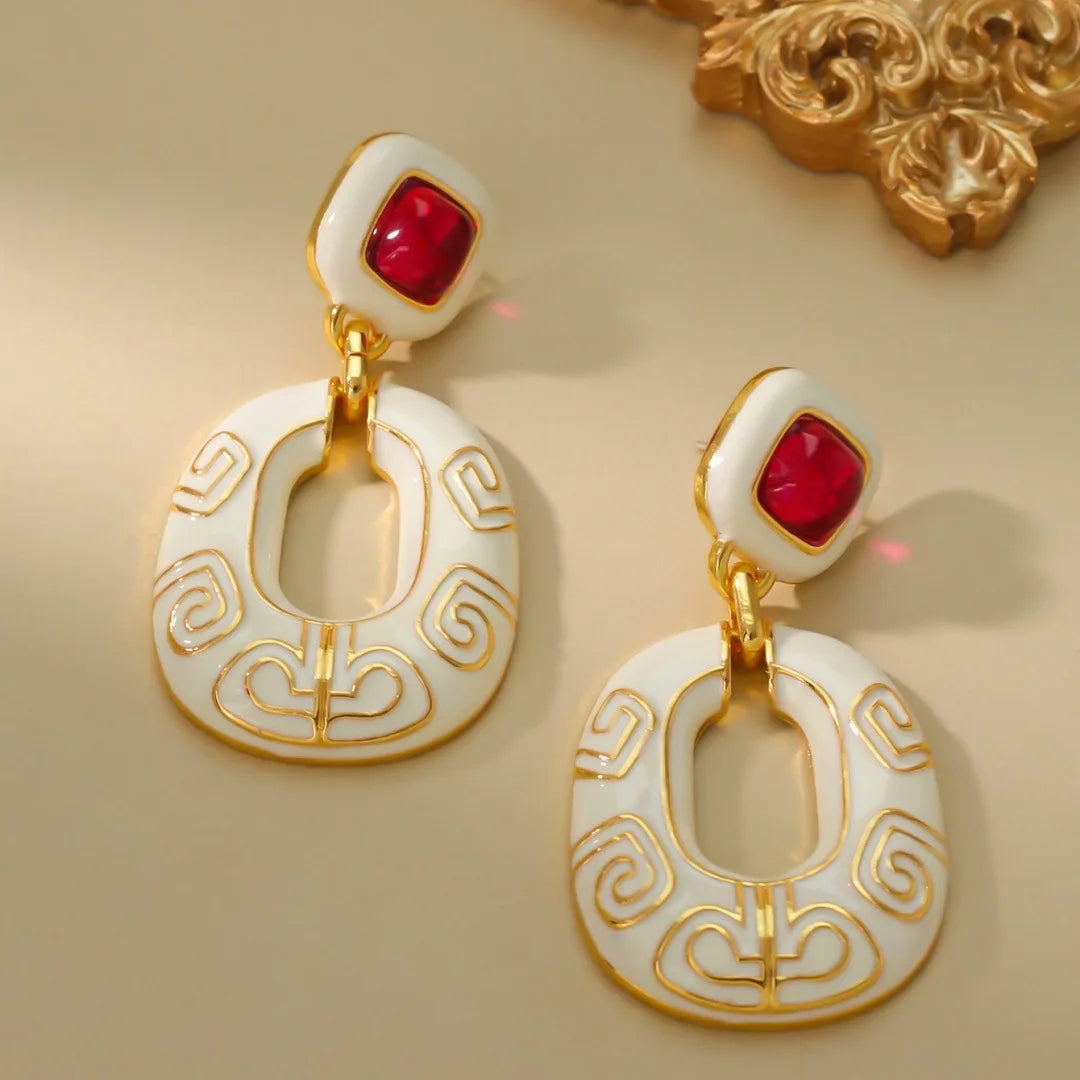 French retro earrings Light luxury fashion ear studs enamel craft high-end women's earrings