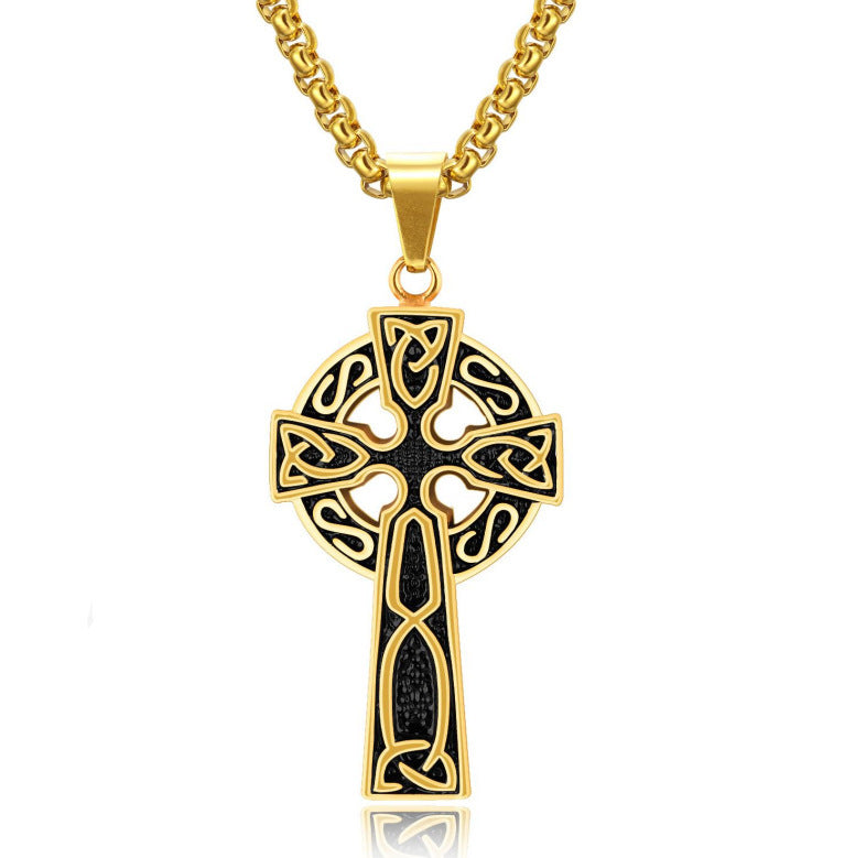 Spiral Cross Pearl Chain Necklace Titanium Steel Retro Pendant