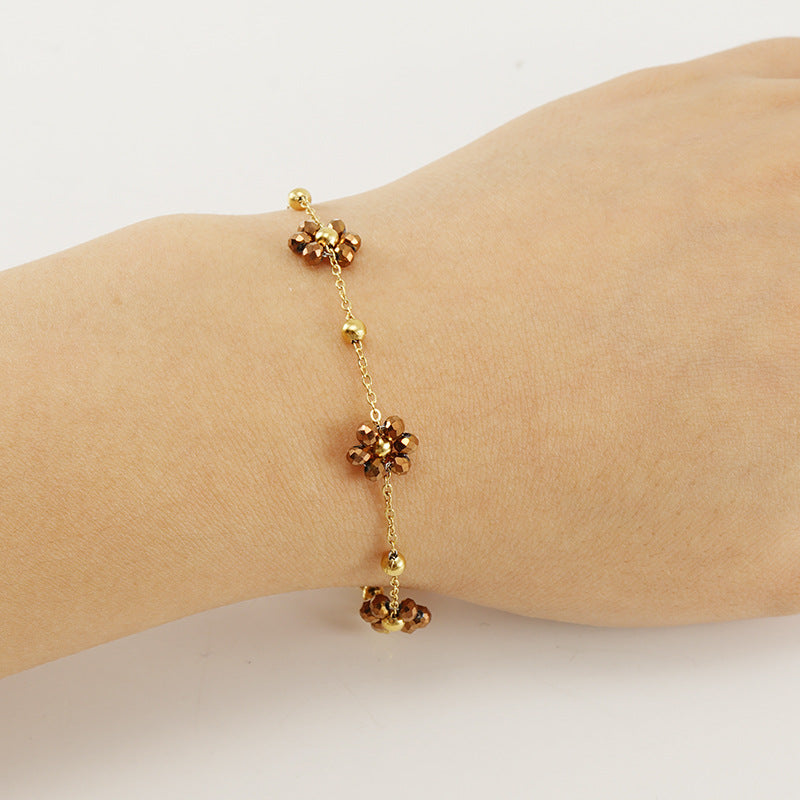 Versatile Fresh Floral Stainless Steel Bracelet for Women, Unique Titanium Steel Necklace Jewelry