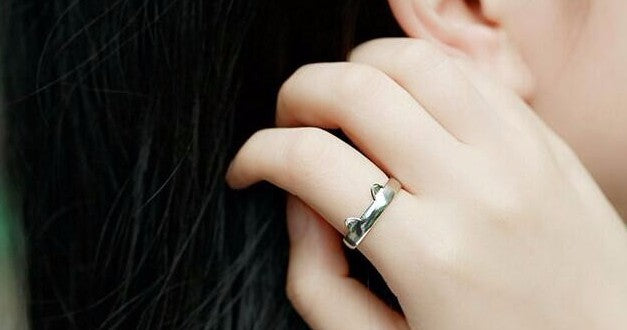 JewelryPalace Lovely Cat Ear Adjustable Open Ring Silver Rings for Women Jewelry Making Fashion Jewelry Gifts