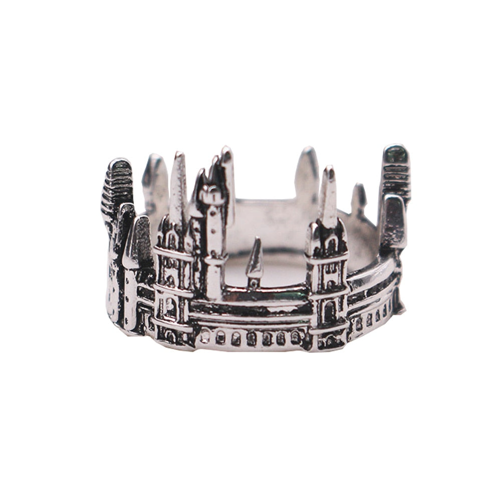 Vintage European Old Castle Rings For Men Women Antique Sliver Plated Carving Gothic Church Finger Rings Festival Jewelry Gifts