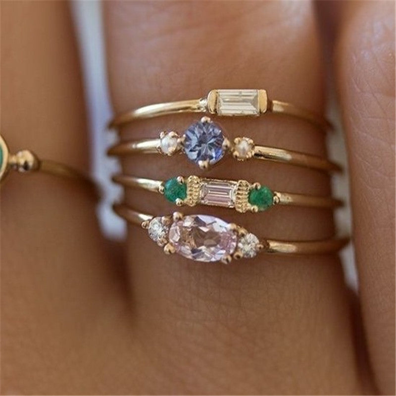 NEW 18k Gold Plated 4-Piece Rings Simple Set Zircon Engagement Set