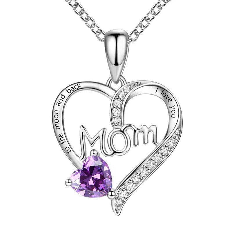 Heart-shaped Engraved Rhinestone Necklace for Mom