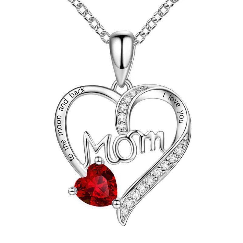 Heart-shaped Engraved Rhinestone Necklace for Mom