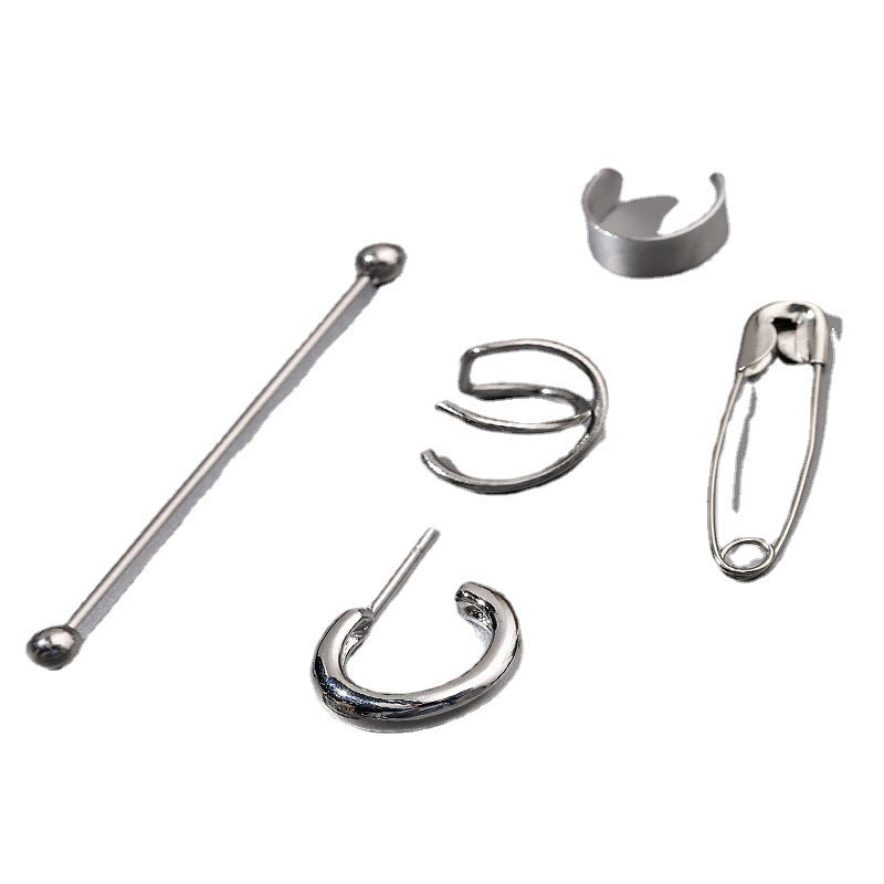 Fashion Exaggerated Personality Stainless Steel Piercing Ear Studs Pin Ear Clip Combination Ear Stud 6 Kits Unisex