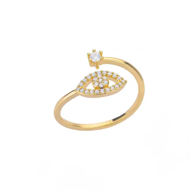 Turkish Zircon Evil Eye Rings For Women Open Adjustbale Gold Plated Stainless Steel Ring Couple Rings Wedding Jewelry Bague