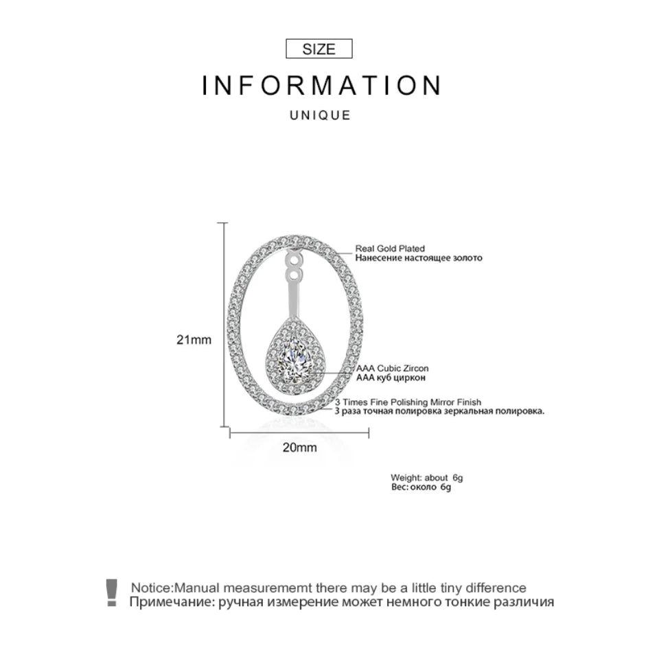 Round Cutout Design Zircon Water Drop Earrings for Women Elegant Bridal Earing Fashion Geometric Wedding Jewelry