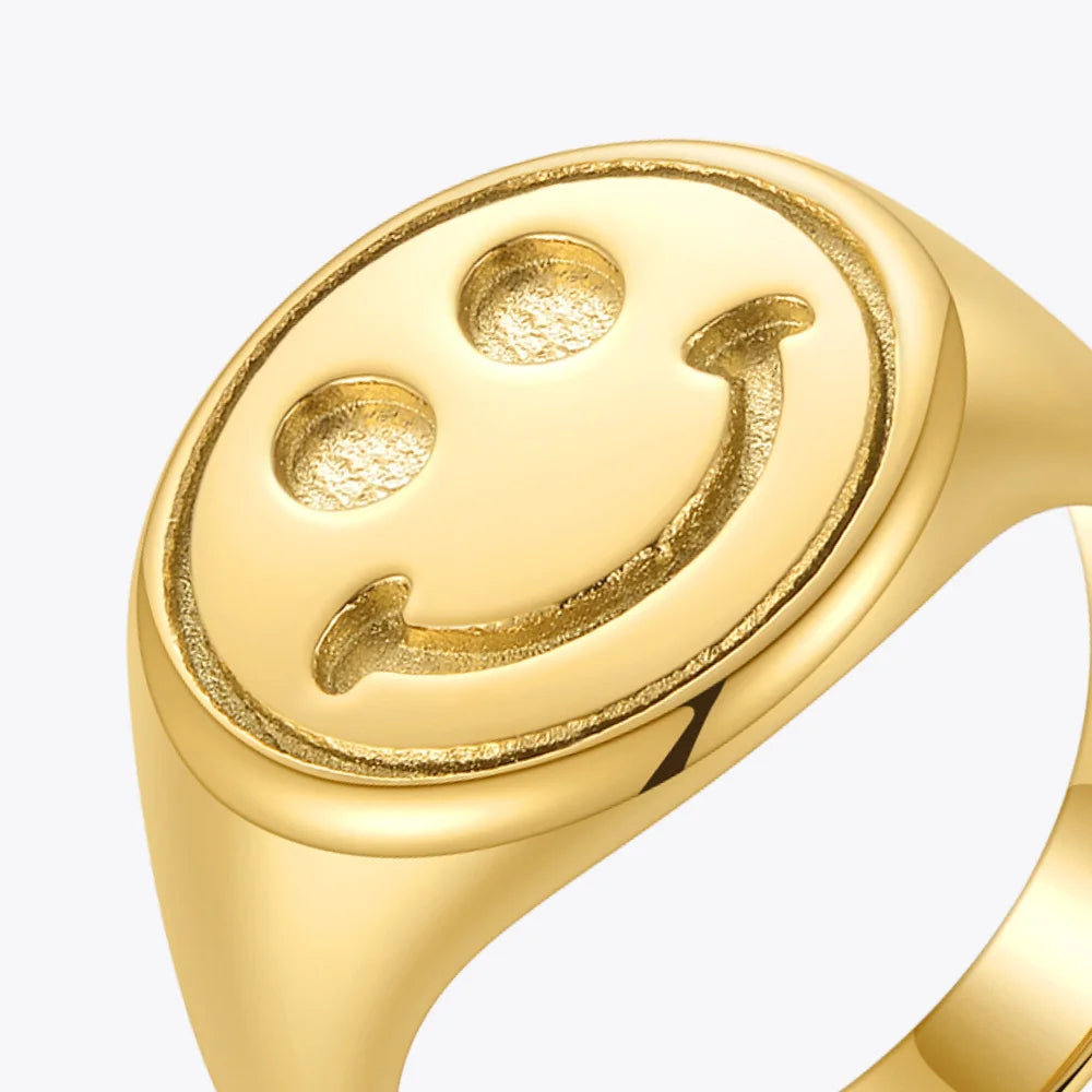 Vintage Smiling Face Rings For Women Stainless Steel Fashion Jewelry Gold Color Ring  Halloween