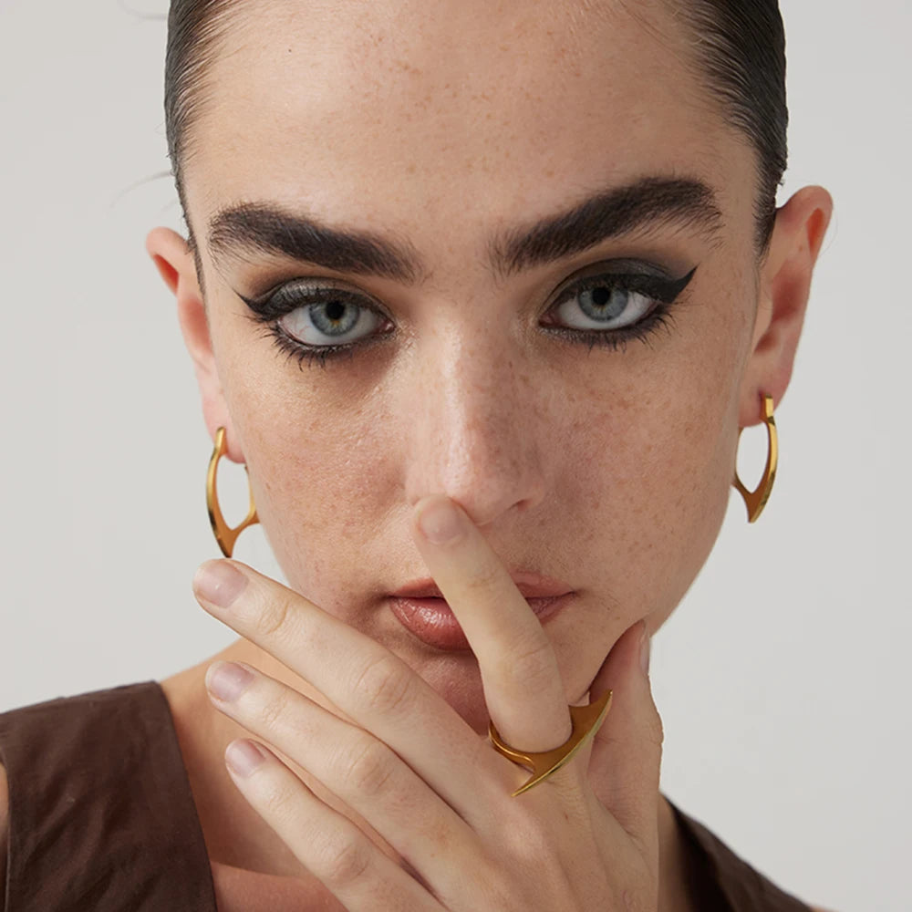 Double Sided Ring For Women Gold Color Stainless Stee Fashion Jewelry Rings Cocktail