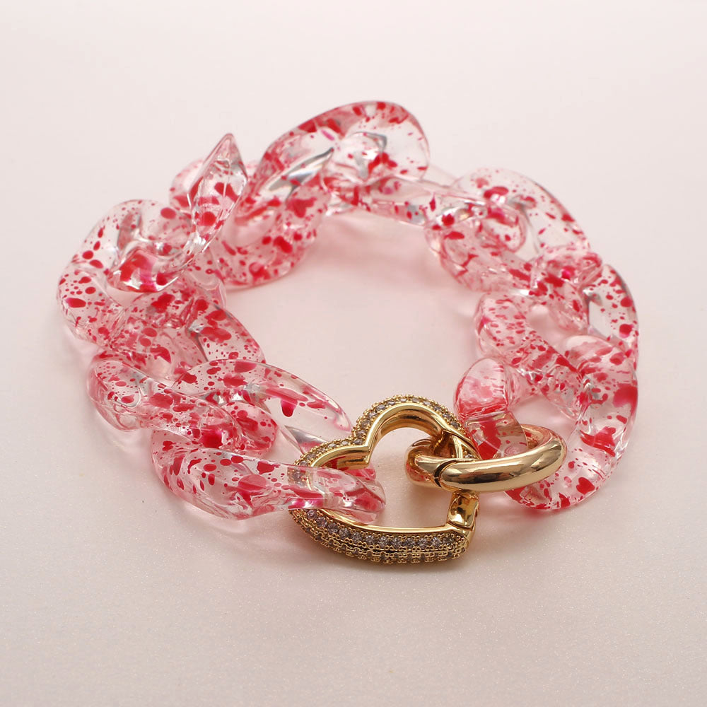 Colorful Resin Zircon Heart Bracelets Vintage Style Exaggerated Women Girls Fashion Bracelet Bangles Luxury Jewelry