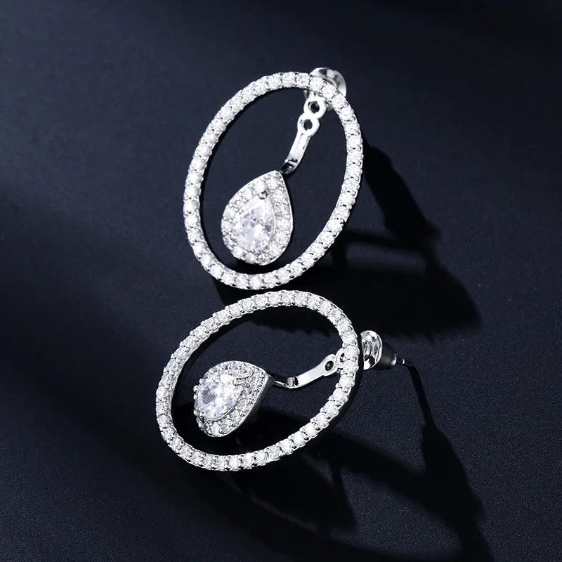 Round Cutout Design Zircon Water Drop Earrings for Women Elegant Bridal Earing Fashion Geometric Wedding Jewelry