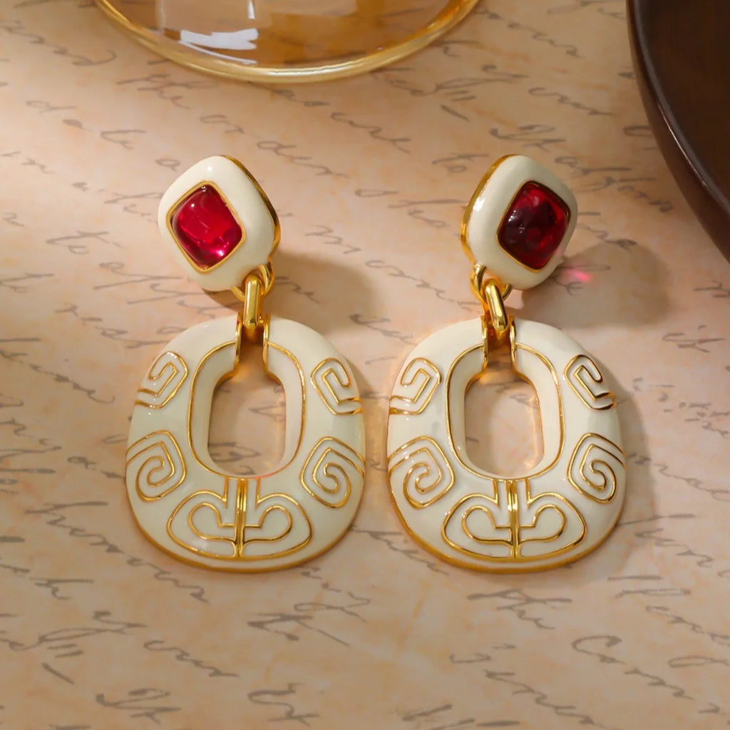 French retro earrings Light luxury fashion ear studs enamel craft high-end women's earrings