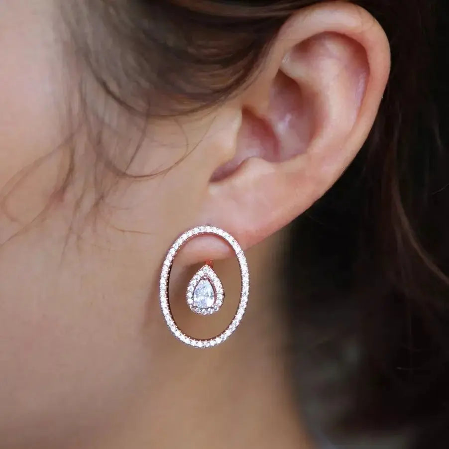 Round Cutout Design Zircon Water Drop Earrings for Women Elegant Bridal Earing Fashion Geometric Wedding Jewelry