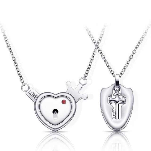 Couple Lovers Jewelry Love Heart Lock Bracelet Stainless Steel Bracelets Bangles Key Pendant Necklace Jewelry
