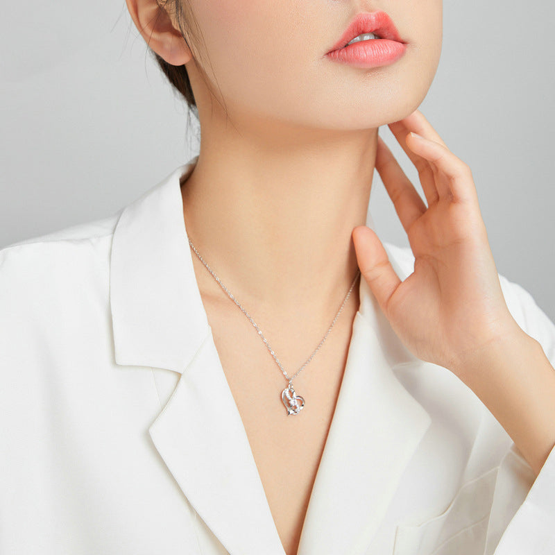 Silver S925 Necklace Women's Heart-Shaped Pendant Jewelry