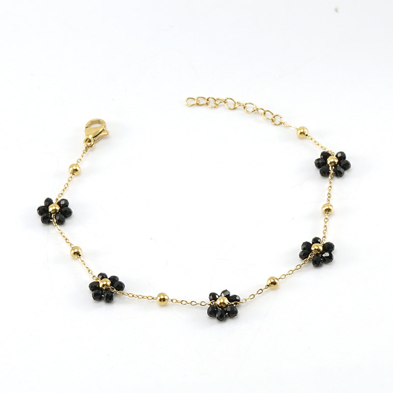 Versatile Fresh Floral Stainless Steel Bracelet for Women, Unique Titanium Steel Necklace Jewelry