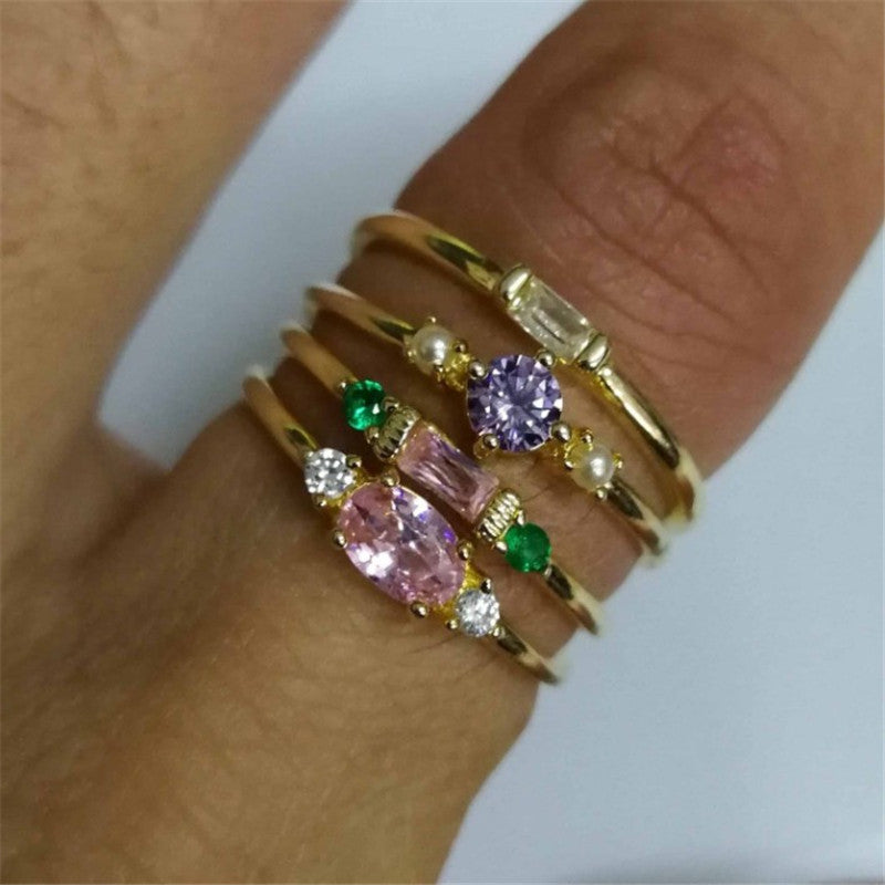 NEW 18k Gold Plated 4-Piece Rings Simple Set Zircon Engagement Set