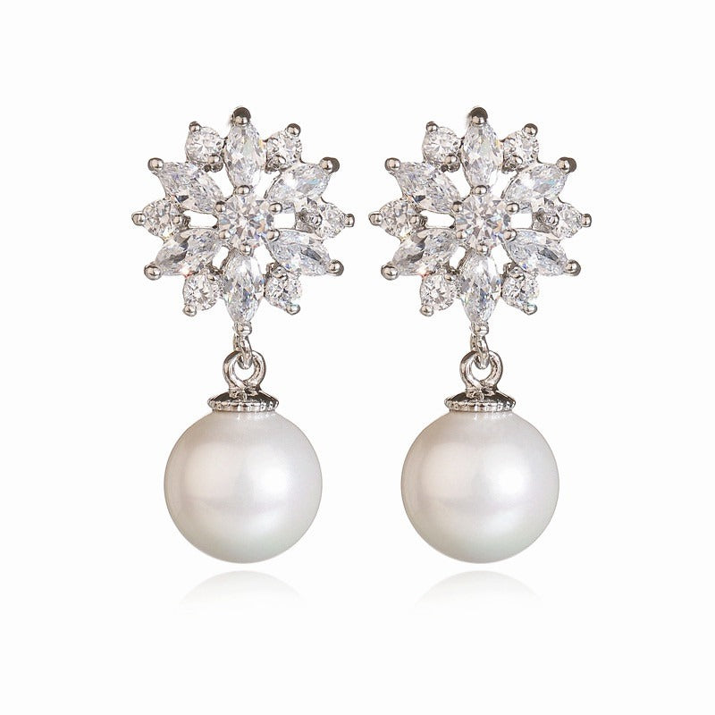 Popular Sunflower Brick Ear Studs, Pearl Earrings, Women's Fashion Earrings