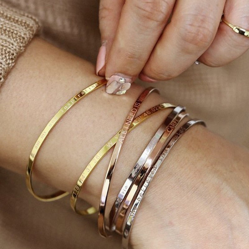 Inspirational Cuff Bracelet Bangle For Women Rose Gold silver color Engraved Mantra Bracelets Wife Fiance Personalized Gifts