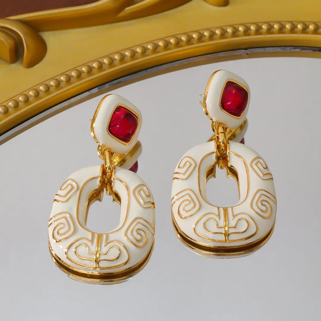 French retro earrings Light luxury fashion ear studs enamel craft high-end women's earrings