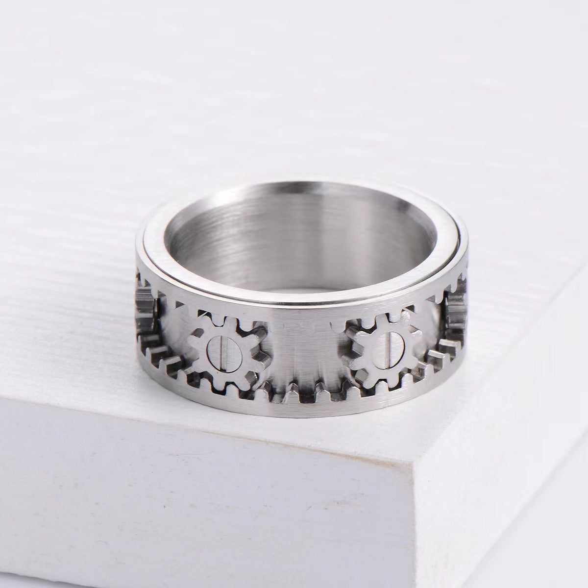 Time to Run Men's and Women's Stainless Steel Gear Rings
