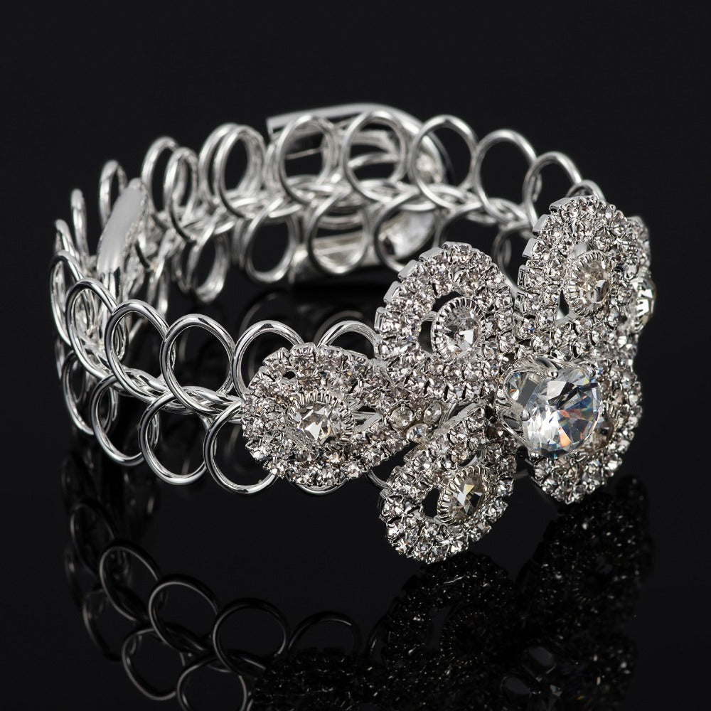 Handmade Silver Gold Color Rhinestone Chain Bracelets &Bangles Crystal Wedding Femme Flower Bride Birthday Gifts