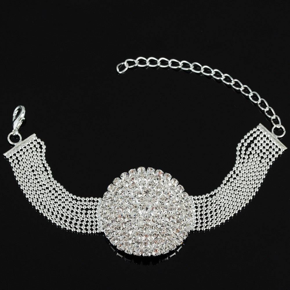 Ball Chain Link Silver Color Full Round Shape Bridal Bracelets Romantic Ladies Luxury Party Crystal Evening Bracelet
