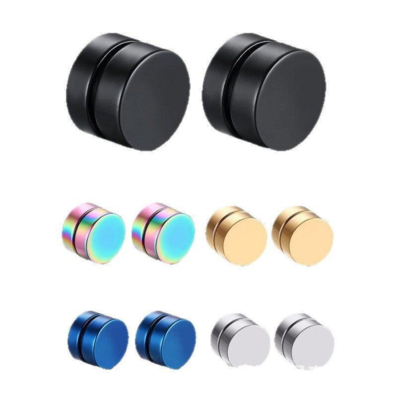 Men's Magnetic Disc Earrings, Punk Fake Ear Studs Jewelry