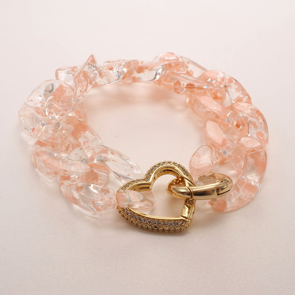Colorful Resin Zircon Heart Bracelets Vintage Style Exaggerated Women Girls Fashion Bracelet Bangles Luxury Jewelry