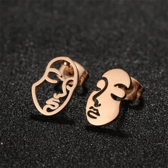 Fashion Girl Face Abstract Stud Earrings for Women Simple Human Face Asymmetry Earings Elegant Female Ear Jewelry Gifts