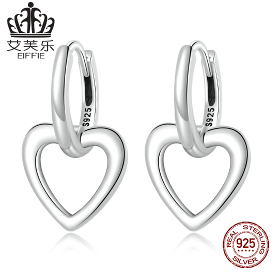 Avelle Original S925 Sterling Silver Simple Love Ear Buckle Fashion All-Match Hollow Heart-Shaped Ear Studs