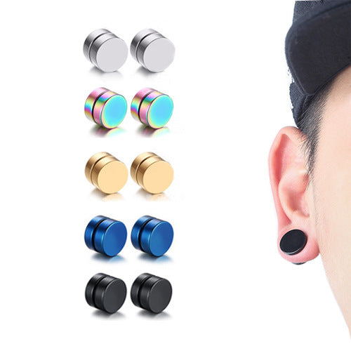 Men's Magnetic Disc Earrings, Punk Fake Ear Studs Jewelry