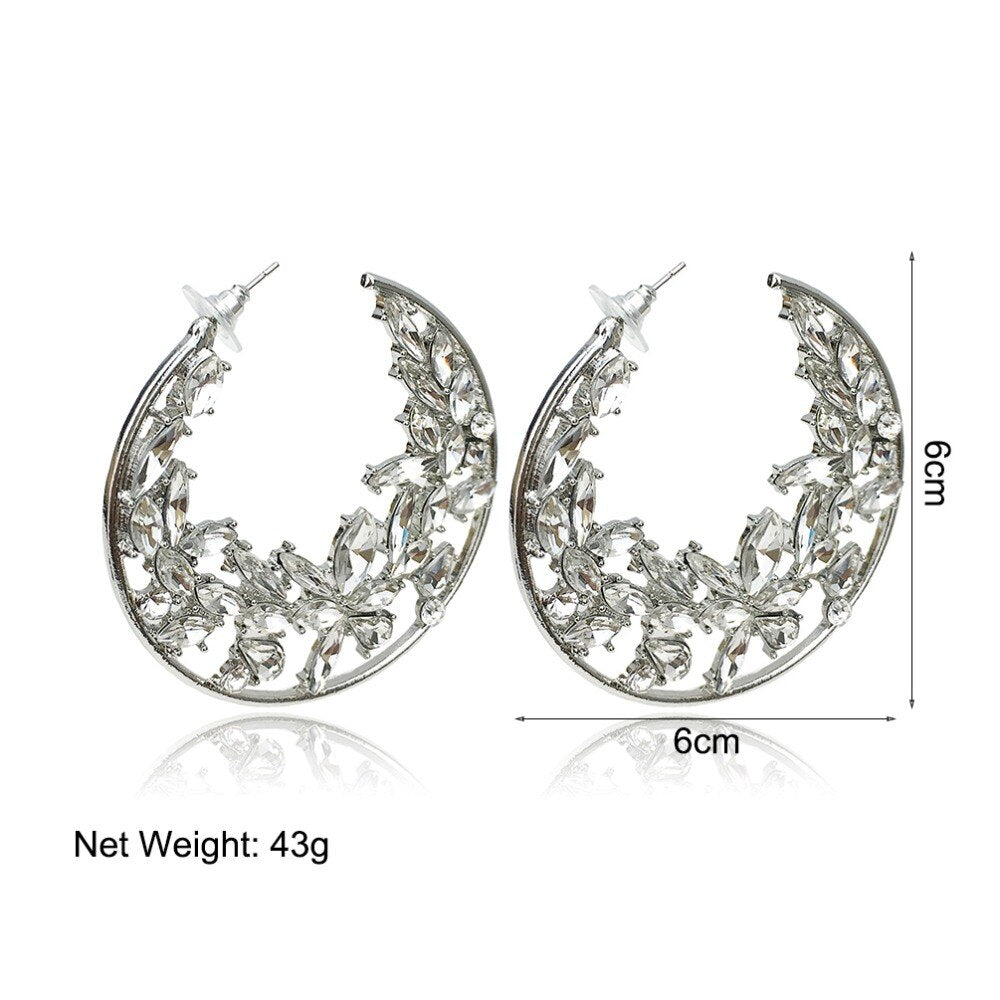 60mm Rhinestones Crystal Big Hoop Earrings For Women Luxury Jewelry Geometric Statement Earings Fashion Wedding Bride Earring
