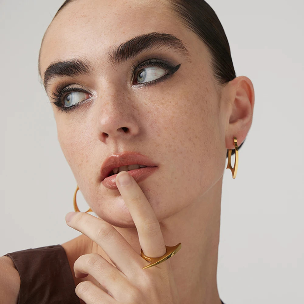 Double Sided Ring For Women Gold Color Stainless Stee Fashion Jewelry Rings Cocktail