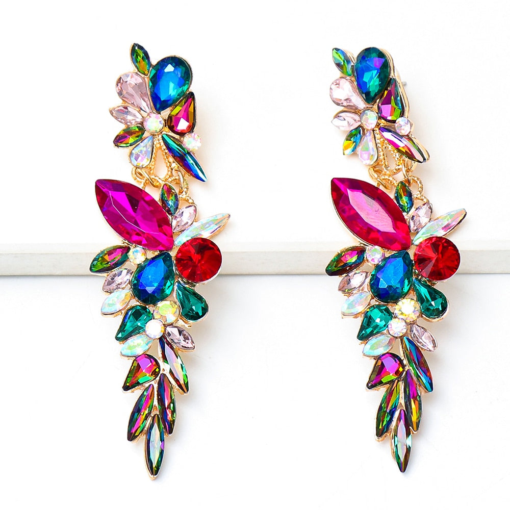 New Colorful Long Rhinestone Earrings High Quality Crystal Drop Earring Luxury Earing for Women Jewelry Accessories Gift