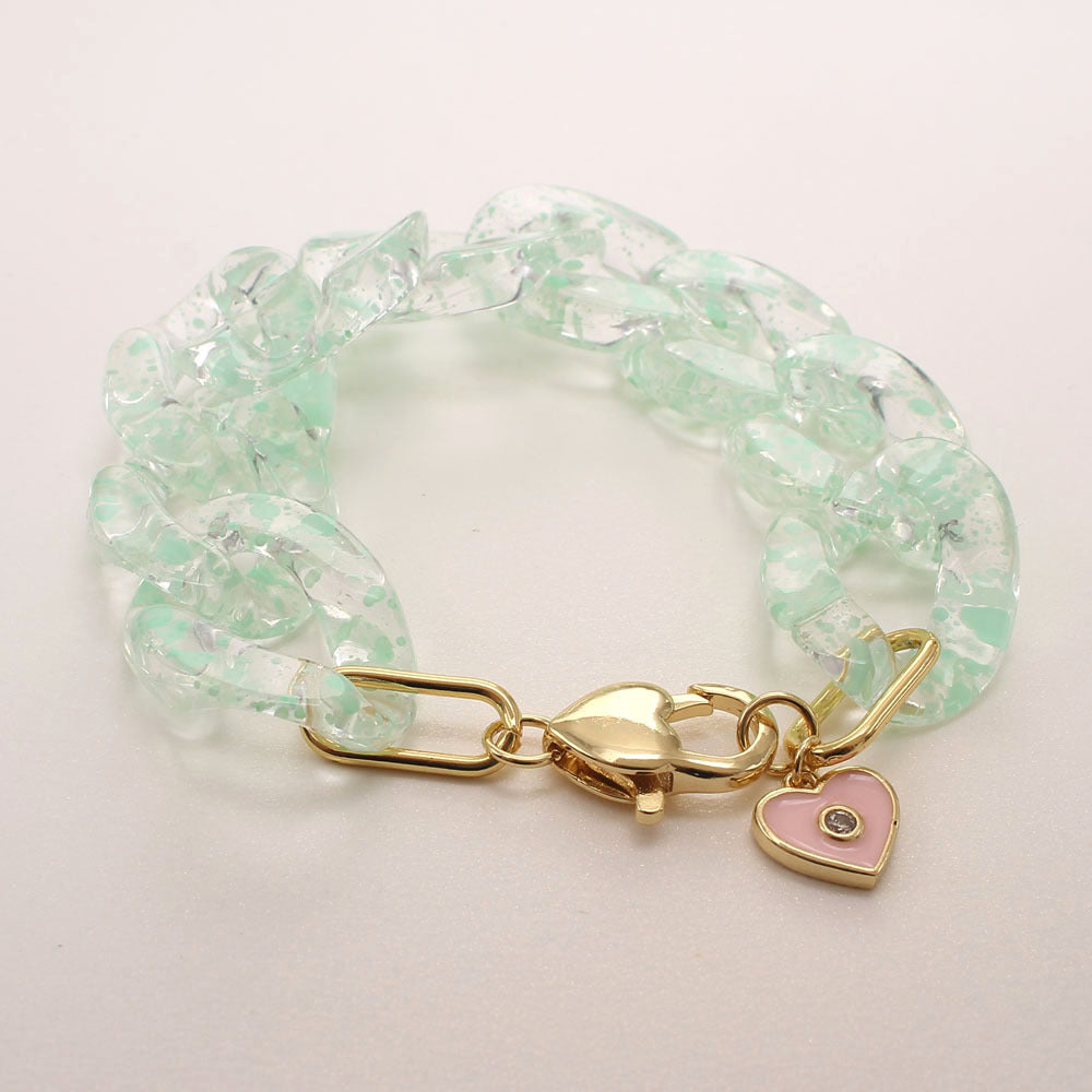 Colorful Resin Zircon Heart Bracelets Vintage Style Exaggerated Women Girls Fashion Bracelet Bangles Luxury Jewelry