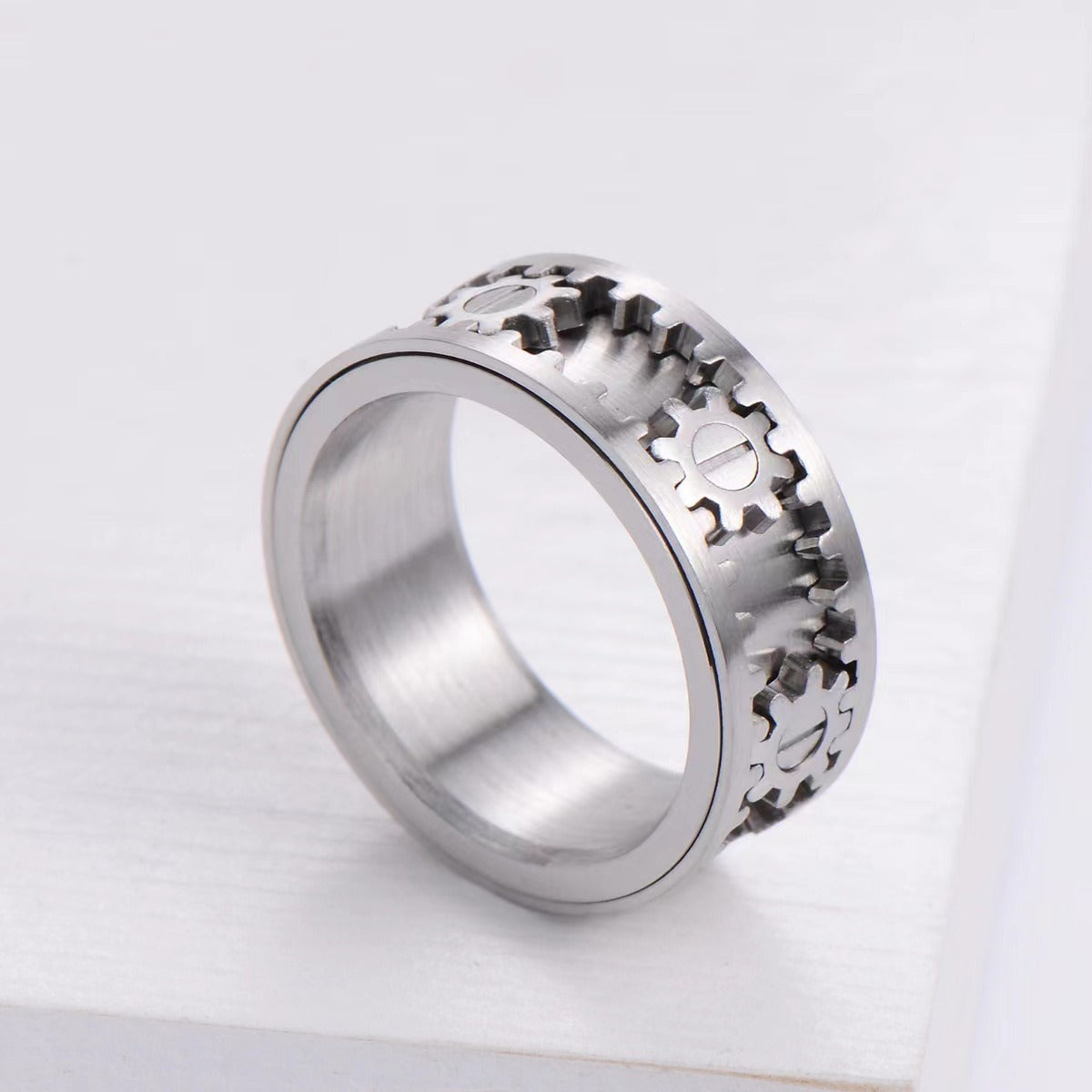 Time to Run Men's and Women's Stainless Steel Gear Rings