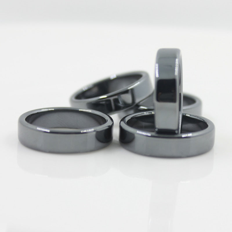 Fashion Jewelry Grade AAA Quality smooth 6 mm Width Flat Hematite Rings (1 Pair)