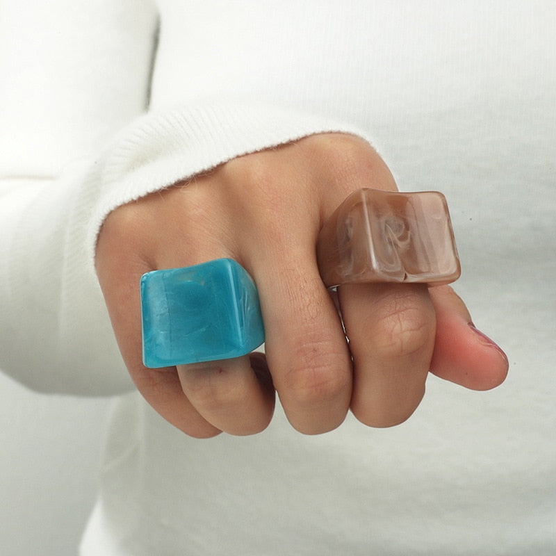 Trend Korea White Green Rings Set For Women Finger Jewelry Acrylic Resin Travel Rings Vintage Fashion Girls Birthday Gifts