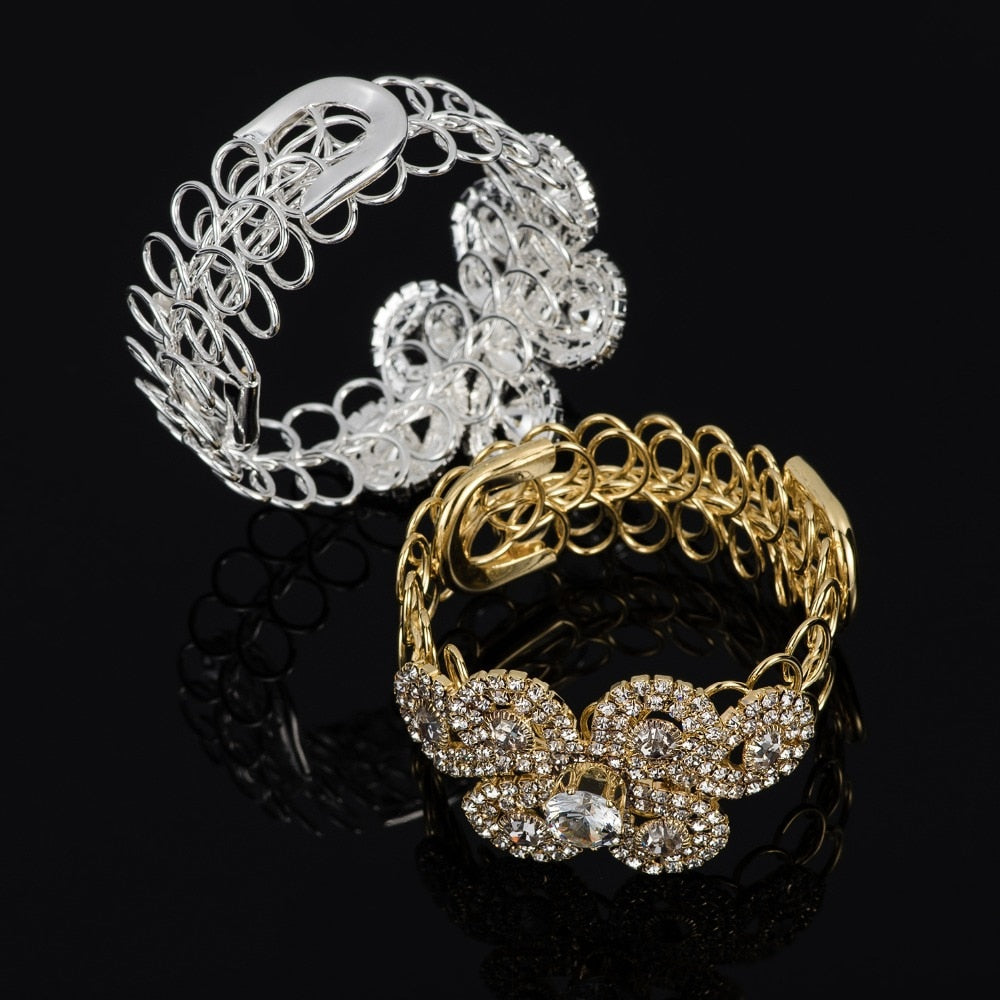 Handmade Silver Gold Color Rhinestone Chain Bracelets &Bangles Crystal Wedding Femme Flower Bride Birthday Gifts
