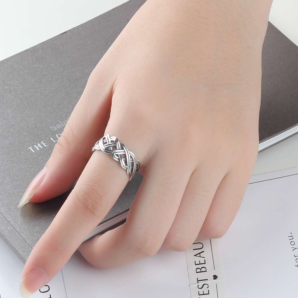 Solid 925 Sterling Silver Female Rings With 7mm Wide Lace Weaving Engagement Rings