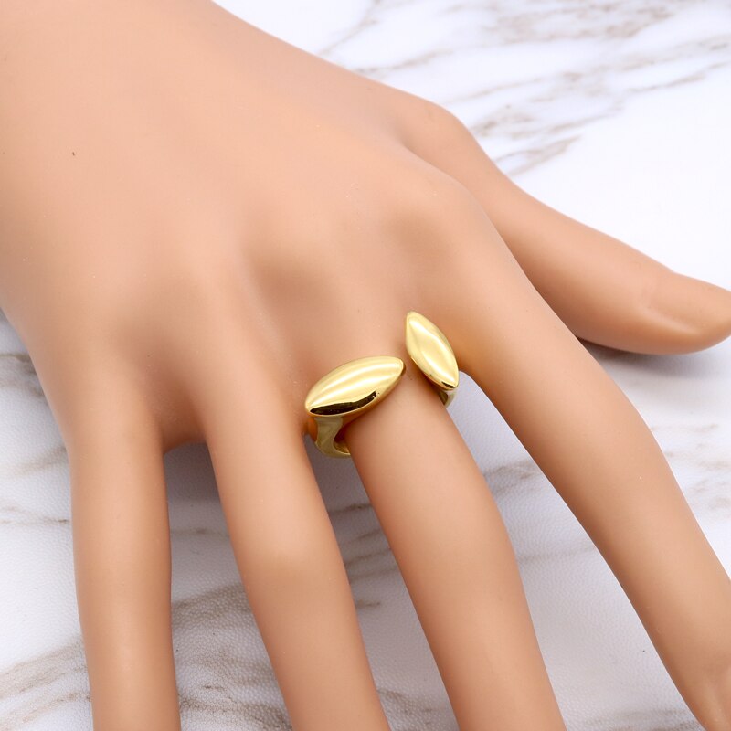 New Fashion Brand Charm Double Leaf Rings For Women Gold Color Opening Adjustable Woman Ring Bague Femme Engagement Rings