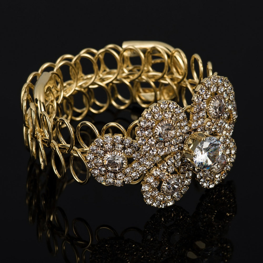 Handmade Silver Gold Color Rhinestone Chain Bracelets &Bangles Crystal Wedding Femme Flower Bride Birthday Gifts