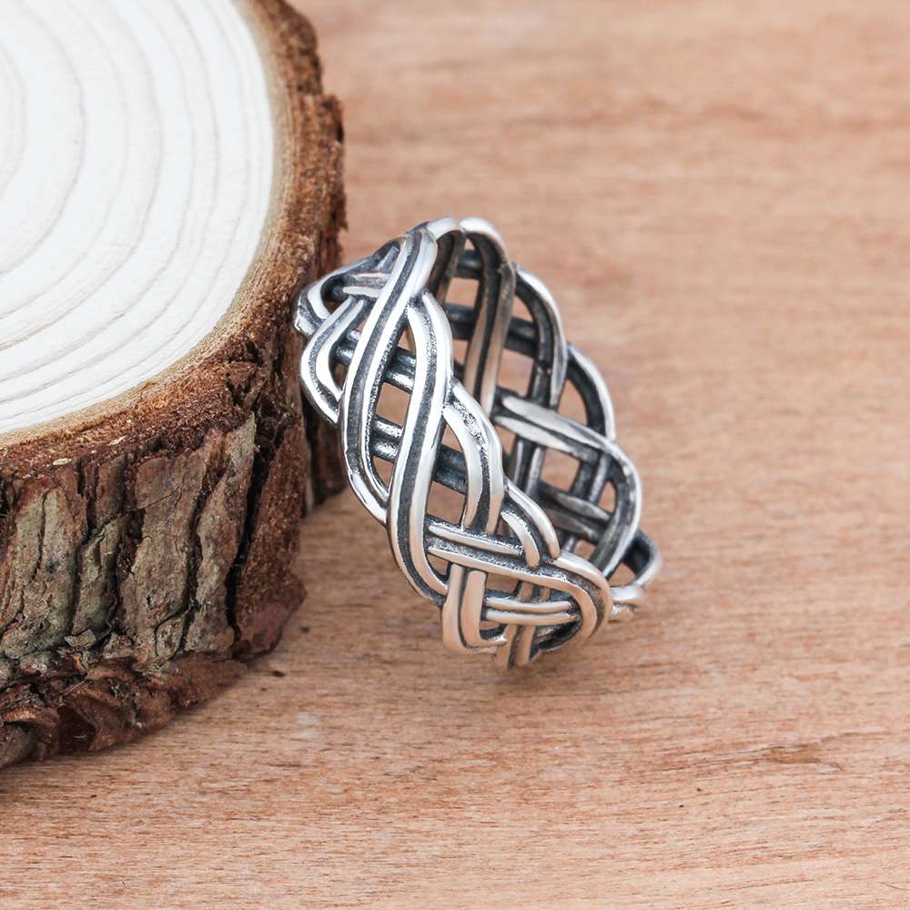Solid 925 Sterling Silver Female Rings With 7mm Wide Lace Weaving Engagement Rings