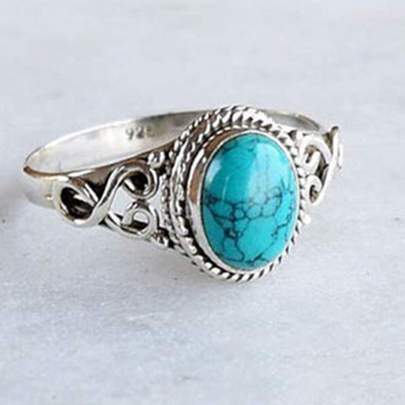 Inlaid Vintage Green Turquoise Rings European and American Engagement Gifts Hand Jewelry