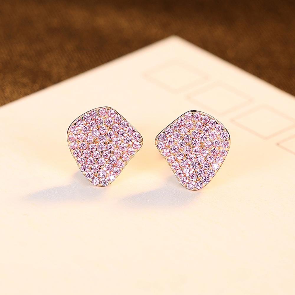 PAG&MAG Genuine 925 Sterling Silver Stud Earrings Luxury Pink Cubic Zircon Irregular Earings For Women Jewelry pendientes plata