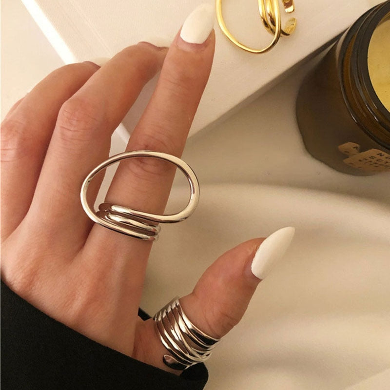 Foxanry Gold Color Engagement Rings for Women Exaggerated Jewelry Fashion Simple Distorted Geometric Party Accessories