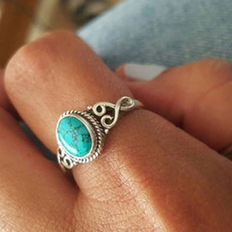 Inlaid Vintage Green Turquoise Rings European and American Engagement Gifts Hand Jewelry