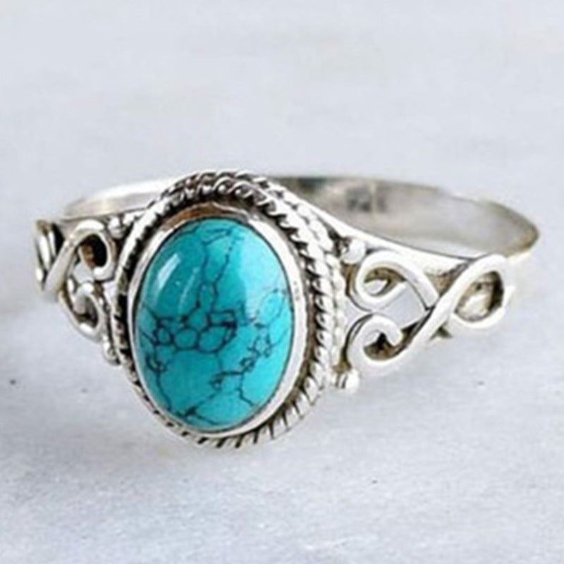 Inlaid Vintage Green Turquoise Rings European and American Engagement Gifts Hand Jewelry